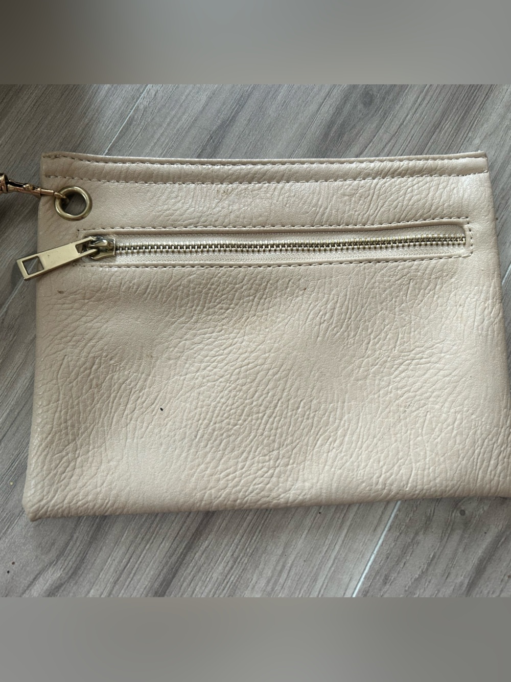Cream Leatherette Wristlet Clutch with Gold Hardware